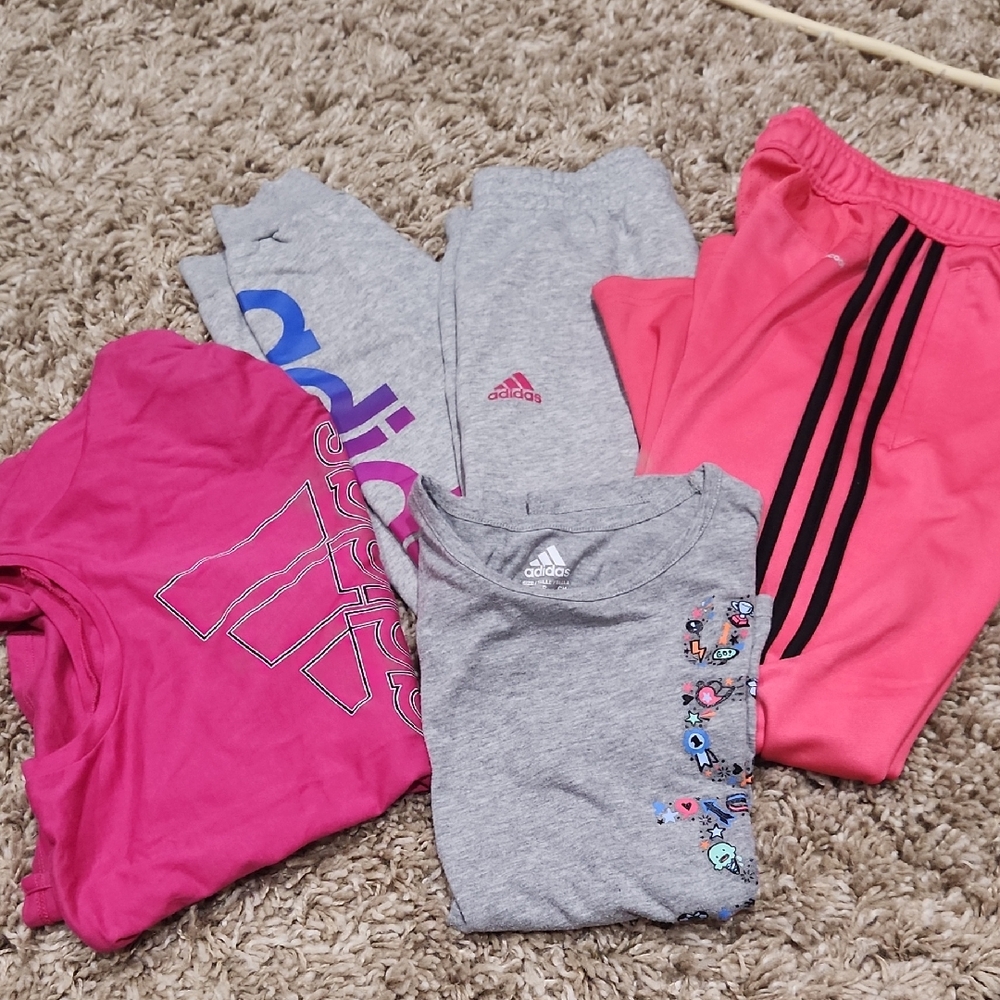 Adidas Pink and Gray Sweatpants with Iconic Stripes